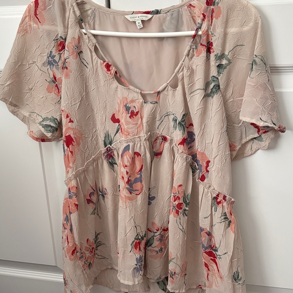 Lucky brand Floral Print Blouse in Pink and Red